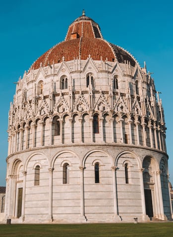Exterior view Baptistery of St. John - red-tiled roof - Pisa - Italy