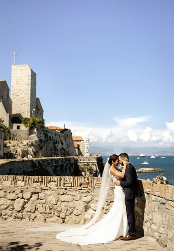 Fine art editorial wedding couple portrait in Antibes old town, South of France