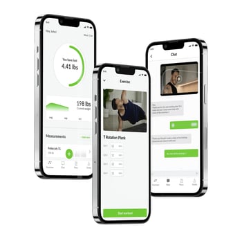 a group of three iphones with a workout app