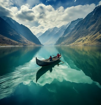 a man and woman in a canoe on Vasuki Tal Lake in India