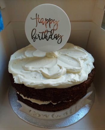 a cake with a happy birthday sign on it