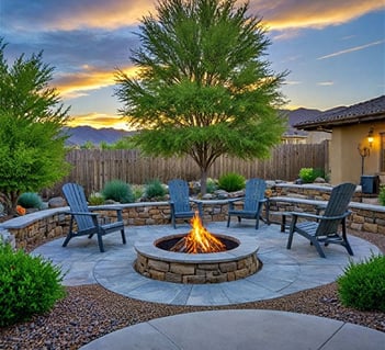 fire pit installed in Danville with natural stone finishes for outdoor entertainment