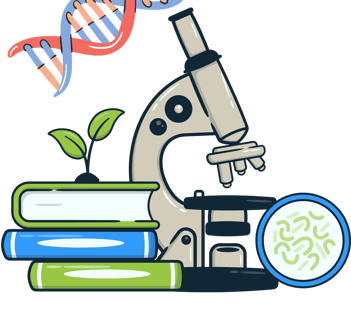"Icon representing available biology tuition with a leaf, test tube, and academic tools."