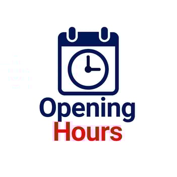 a clock with the words opening hours