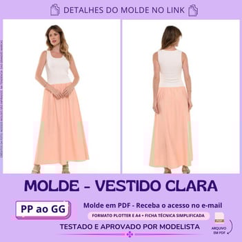 Molde de roupa em pdf - vestido clara simples delicado com saia e blusa fácil de fazer