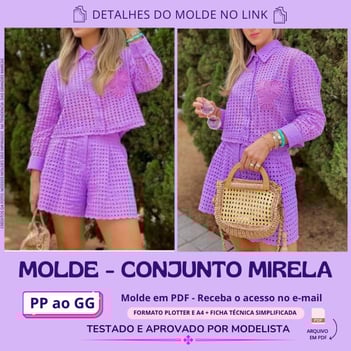 Molde de roupa em pdf - conjunto mirela em leise com gola social roupa fresca para o verão saída de praia
