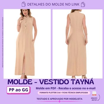 Molde de roupa em pdf - vestido tayná com botões e golinha fenda na frente