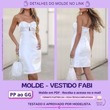 Molde de roupa em pdf - Vestido fabi branco com decote coração