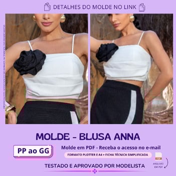 Molde de roupa em pdf - blusa anna com alça e flor no busto elegante moda verão feminina