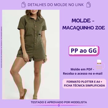 Molde de roupa em pdf - macaquinho zoe com gola e botões