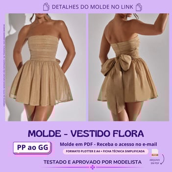 Molde de roupa em pdf para imprimir - vestido brilho esporte fino curto com laço lurex brilhoso glitter luxuoso saia balone