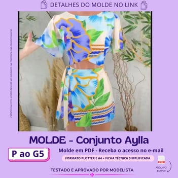 Molde de roupa em pdf - conjunto aylla feminino blusa e saia com amarração