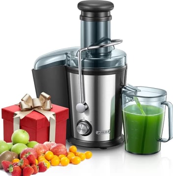 Juilist Licuadora GS-328L, 800W Acero Inoxidable, 75MM de Boca Ancha Extractor de Zumos y Verduras 