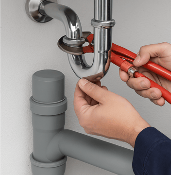 a plumber fixing a pipe in a bathroom