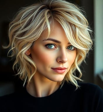woman with short wavy shag haircut