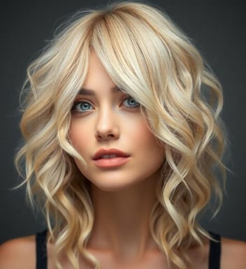 woman with a curly blonde shag haircut
