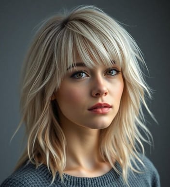 blonde woman with a shag haircut
