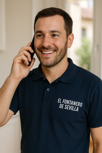 Fontanero hablando con un cliente que ha contactado