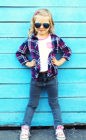 Rongzhiyue: Girl in plaid shirt & denim pant