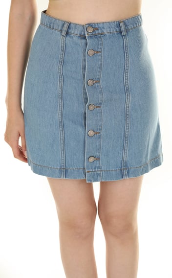 Rongzhiyue: Blue denim skirt with buttons