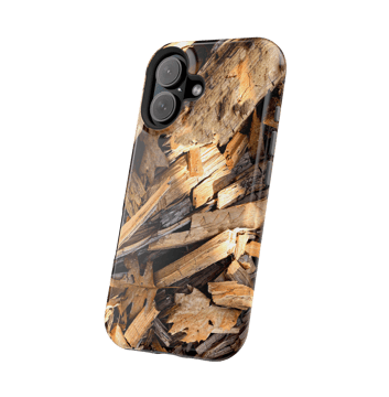 Woodland Mosaic Phone Case featuring a richly detailed photo of forest floor textures—broken wood, s