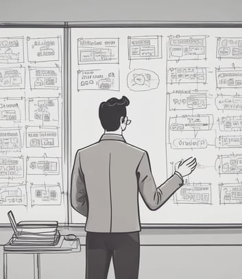 a man standing in front of a whiteboard with a whiteboard