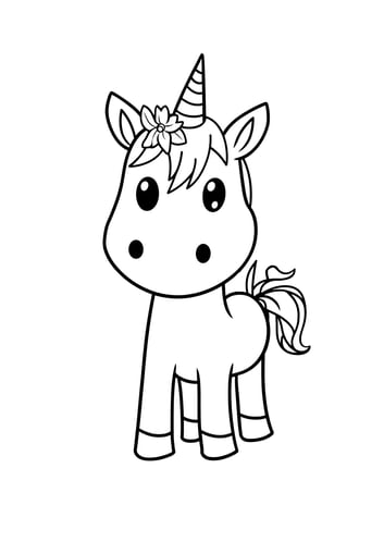 Schattige unicorn kleurplaat, simpel en voor peuters