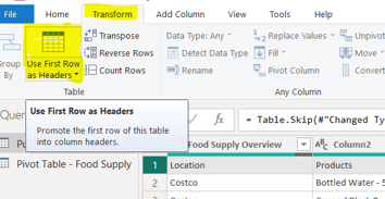 Change columns headers in power query