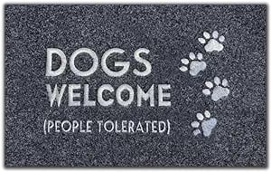 a dog's welcome mat with a dog's paw prints