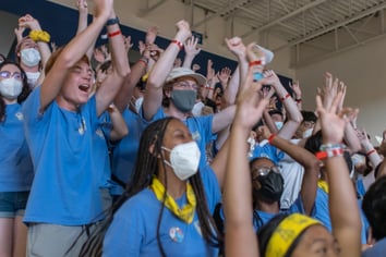 Lovett New Students cheer at Rice Rally