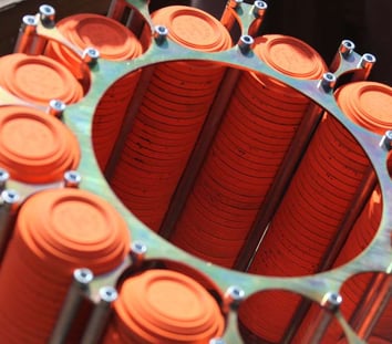 a rack full of clay pigeon targets