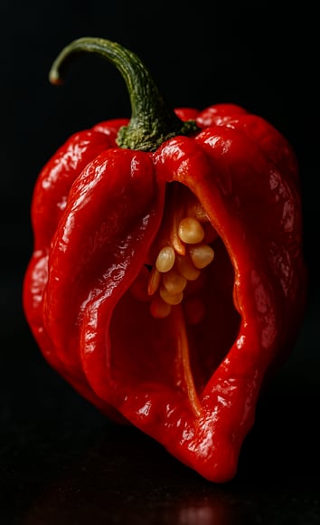Pimenta Capsicum chinense vermelha em close-up. Estudos revelam poderes imunológicos e antioxidantes