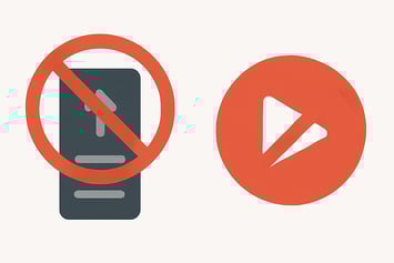 Ilustração com símbolo de proibição sobre rolagem excessiva em celular e ícone de ação rápida, repre