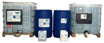 a group of three large drums with a blue drum