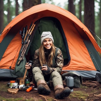 smiling woman camping