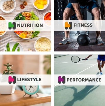 Visual buttons for Nutrition, Fitness, Lifestyle and Performance services