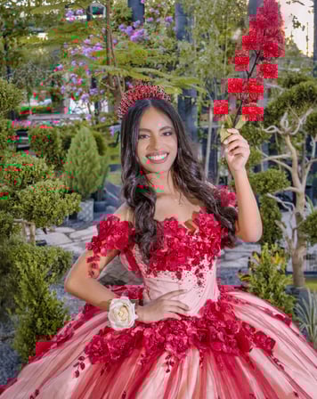 quinceañera sesion vestido rojo naturaleza