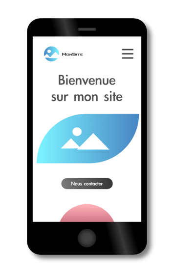 Smartphone sur une page d'accueil de site web avec mention "Bienvenue sur mon site"