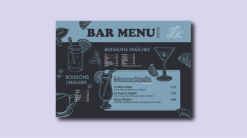 Menu mise en page identité graphique restaurant bar