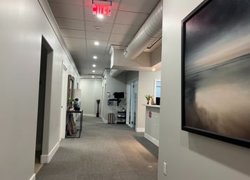 The hallway area inside a small dental office.