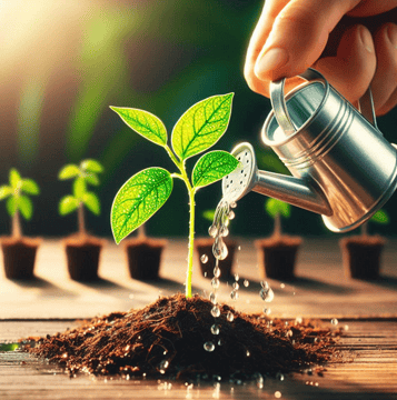 a person watering a plant with a watering can