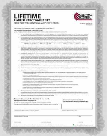 Central States Limited Lifetime Warranty