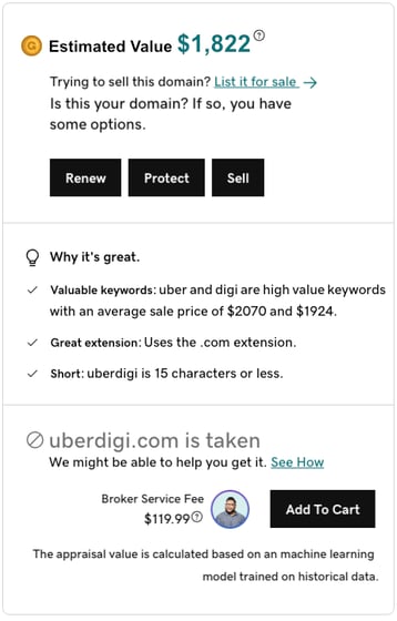 GoDaddy Uberdigi Appraisal Image