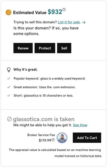 GoDaddy Glassotica Appraisal Image