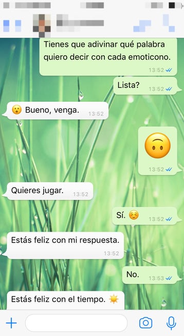 a screenshot of a whatsapp chat in Spanish - language learning via language games