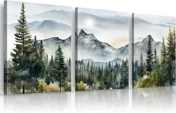 a painting of a mountain scene with a mountain view