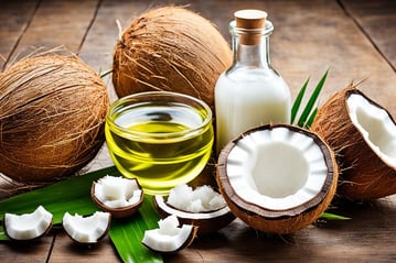 coconut oil in a bottle and coconut oil in a glass