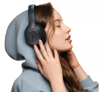 a woman in a hoodie with a hoodie and headphones