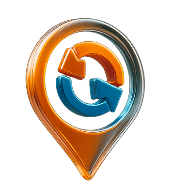 Logo 3D de Celeritas en cristal naranja y azul flotando