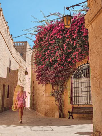 mdina street with flowers